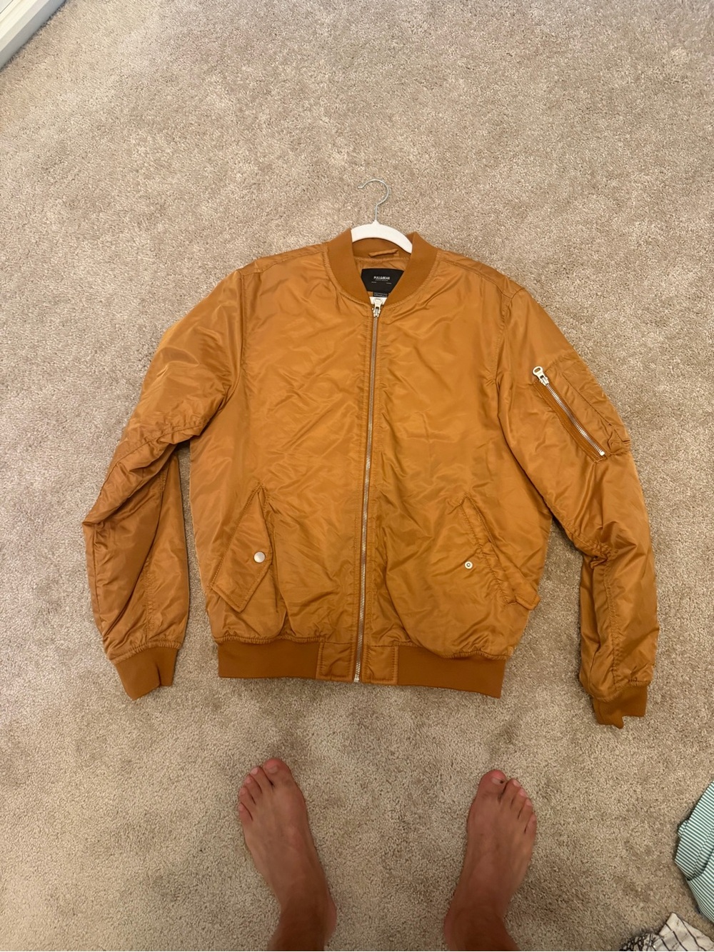 Pull&Bear Men’s Orange Bomber Jacket Zip Up Size Medium